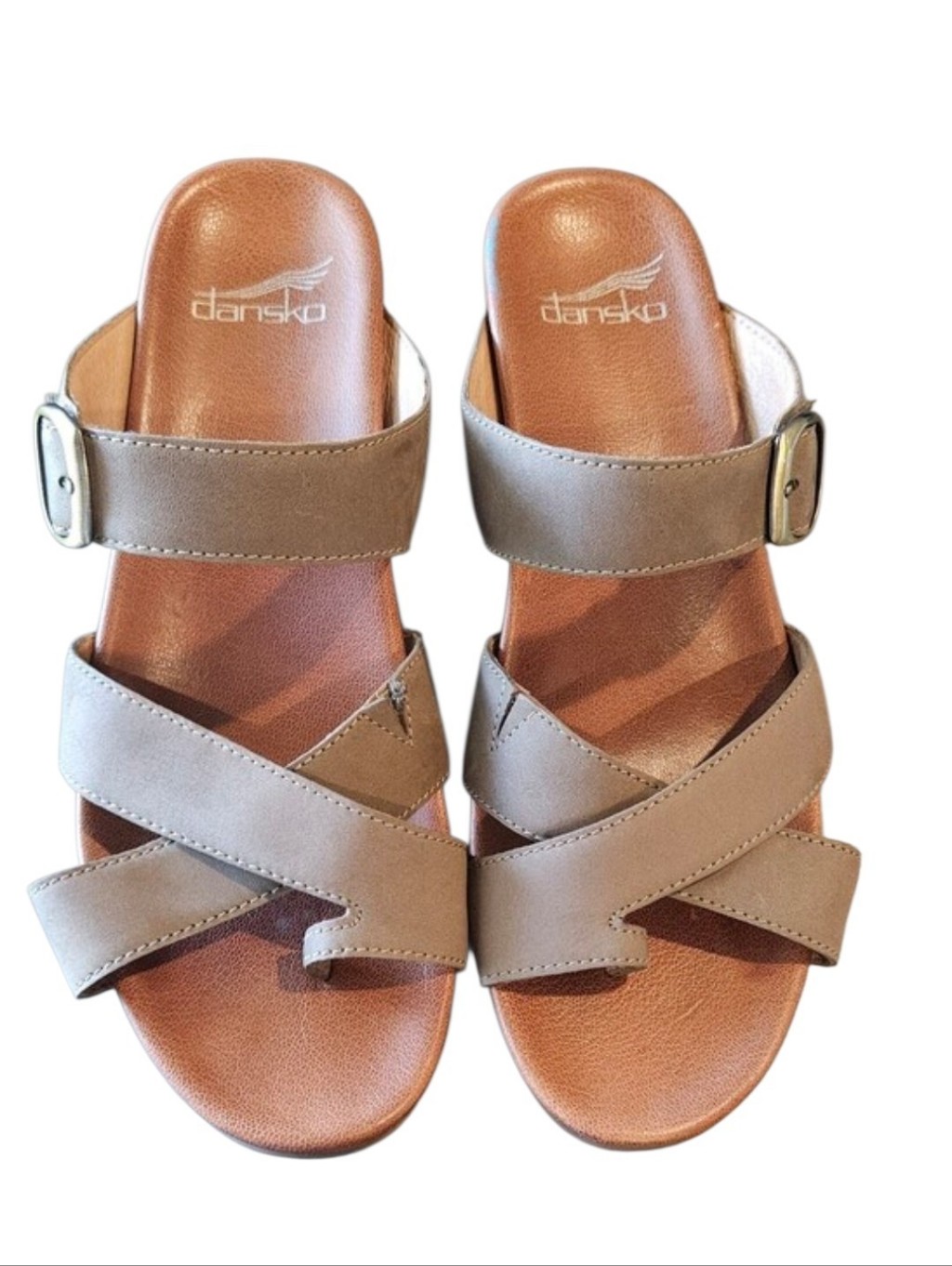 Dansko Aubree Women's Taupe Leather Crossover Sandals, Size 39